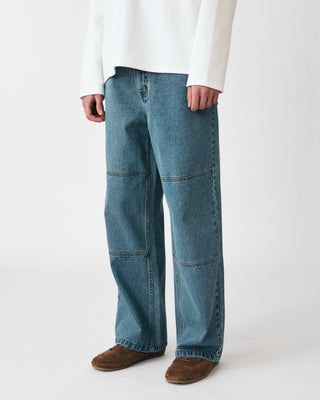 STITCHED MID WASHED DENIM TROUSERS