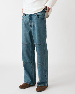 STITCHED MID WASHED DENIM TROUSERS