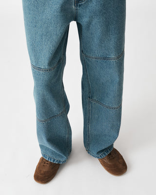 STITCHED MID WASHED DENIM TROUSERS