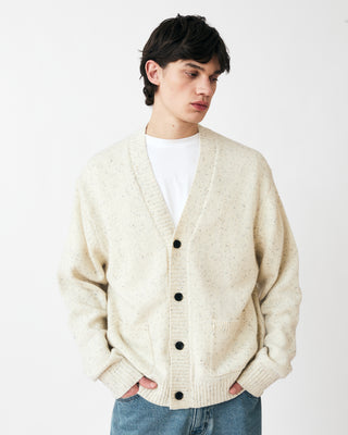 SPECKLED KNITTED LAMBS WOOL CARDIGAN ECRU