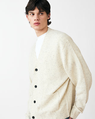 SPECKLED KNITTED LAMBS WOOL CARDIGAN ECRU