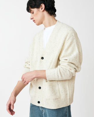 SPECKLED KNITTED LAMBS WOOL CARDIGAN ECRU