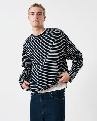 STRIPED LONG SLEEVE T-SHIRT NAVY BLUE