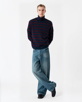 STRIPED MERINO ROLL NECK SWEATER NAVY BLUE / BURGUNDY