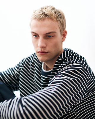 STRIPED LONG SLEEVE T-SHIRT NAVY BLUE