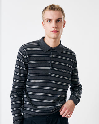 STRIPED KNITTED POLO SHIRT GREY