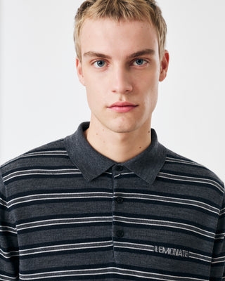 STRIPED KNITTED POLO SHIRT GREY