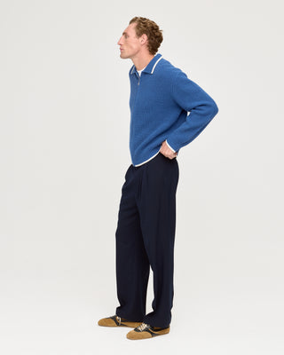 MERINO ZIP SWEATER BLUE