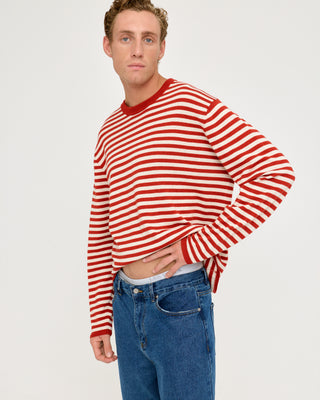 STRIPED KNITTED PULLOVER RED / ECRU