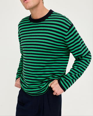 STRIPED KNITTED PULLOVER NAVY BLUE / GREEN