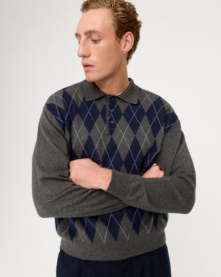 ARGYLE POLO SHIRT GREY / NAVY BLUE