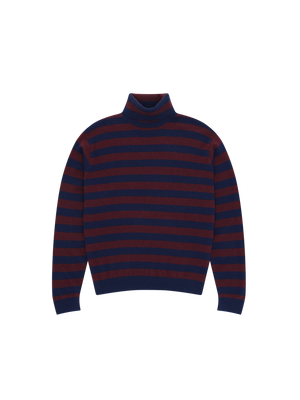 STRIPED MERINO ROLL NECK SWEATER NAVY BLUE / BURGUNDY