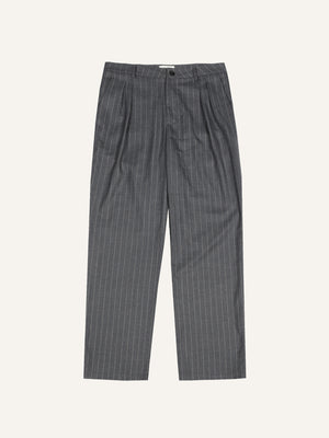 STRIPED WOOL PLEATED TROUSERS GREY