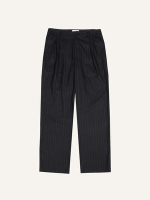 STRIPED WOOL PLEATED TROUSERS NAVY BLUE