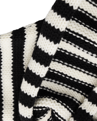 STRIPED MERINO BLEND SCARF ECRU / NAVY BLUE