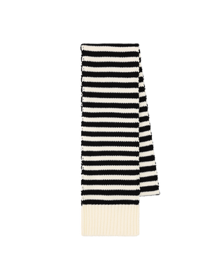 STRIPED MERINO BLEND SCARF ECRU / NAVY BLUE