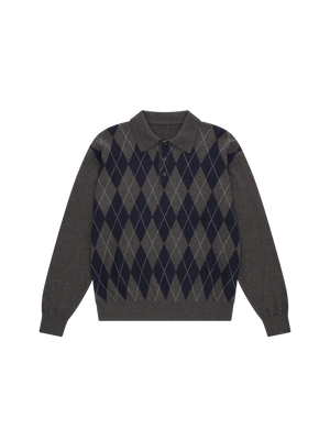 ARGYLE POLO SHIRT GREY / NAVY BLUE