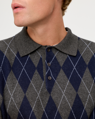 ARGYLE POLO SHIRT GREY / NAVY BLUE