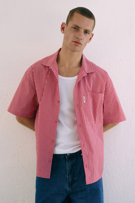 STRIPED SHORT SLEEVE SHIRT RED