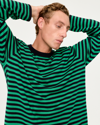 STRIPED KNITTED PULLOVER NAVY BLUE / GREEN