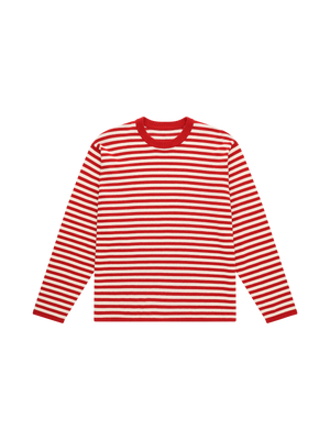 STRIPED KNITTED PULLOVER RED / ECRU